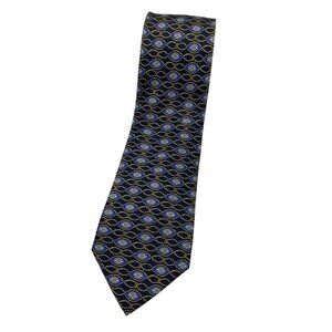 ROCHAS Men's 100% Silk Necktie LUXURY Tie Navy Gold Floral W:3.7" EUC